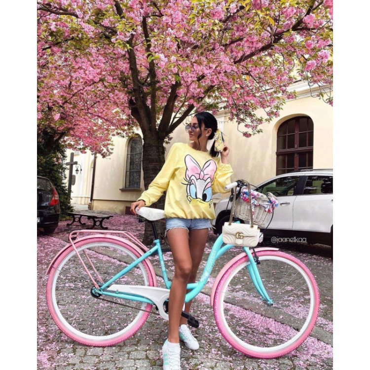 Dámsky retro bicykel 28" Lavida 1-prevodový Modrý, ružové kolesá